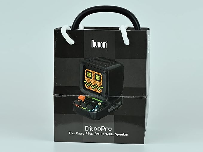 Divoom Ditoo Retro Pixel Art Game Bluetooth Speaker with 16X16 LED App Controlled Front Screen (Black)