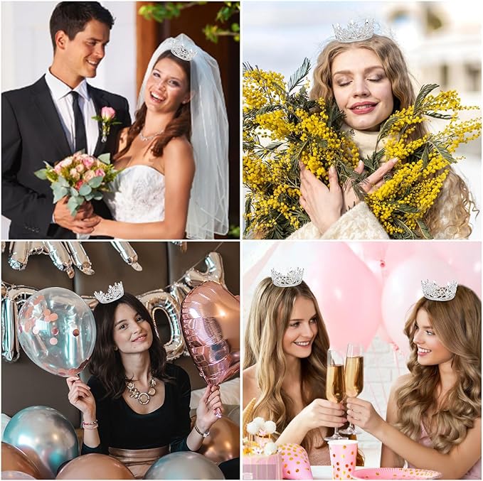 CAVETEE Mini Crown Cake Topper, Small Princess Tiara Crystal Crown Flower Bouquets Accessories for Cake Topper, Flower Arrangements and Decorations (silver)