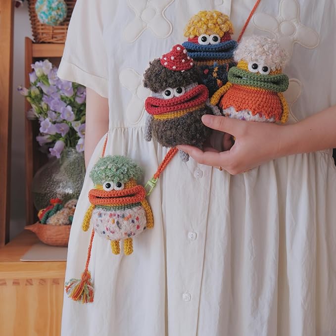 Beegofly Crochet Kits, Crochet Monsters Kit for Experienced Adults and Kids,with Step-by-Step Video Tutorials,Airpods Storage Bag,Handmade Gift,Original Sausage Mouth Monster Egg Bags (Orange)