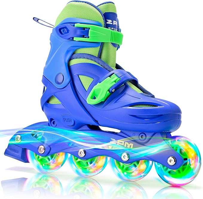 2PM SPORTS Inline Skates with Light Up Wheels, Roller Skates Blades for Boys Girls Kids Ages 5-8 8-12 4-6 6-12, Size Adjustable Beginner Blades Roller Skates