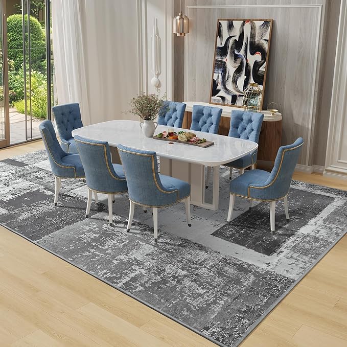 LOCHAS Rug for Living Room, Washable Soft Area Rugs for Bedroom 5x8, Abstract Carpet for Indoor Office Kids Dining Room Nursery Floor, Grey Geometric Vintage Home Decor, Non Slip, Pet Child Friendly