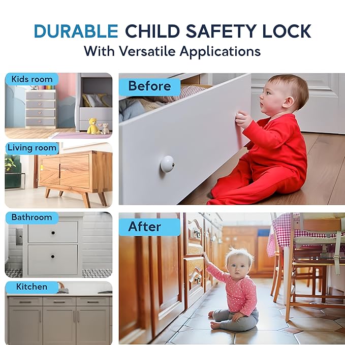 Magnetic Safety Lock Kit 24 Locks + 6 Keys, 3M Adhesive Easy Installation, Baby Proofing Magnetic Locks for Cabinets and Drawers