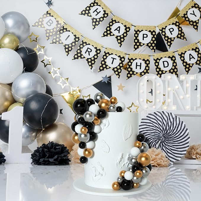 75 Pieces Cake Balls Topper Decorations Foam Cupcake Topper Mini Balloon Cake Topper Balls Cake Picks for Cake Deco Birthday Party Wedding（Black, Gold. Silver, White）
