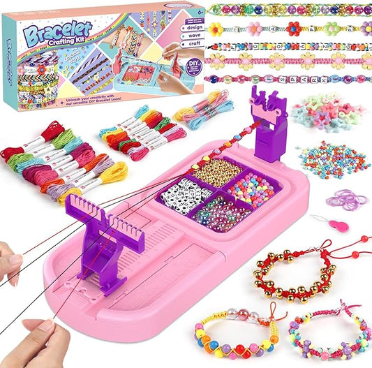 Friendship Bracelet Making Kit, Arts and Crafts Loom Bracelet Maker for Kids, Jewelry String Making supplies with 3 Thread Styles & 6 Bead Types, Christmas Birthday Gifts for Girls Ages 6 7 8 9 10+