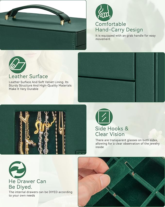 AKOZLIN 360° Rotating Jewelry Box 6-Tier Organizer Functional Jewelry Storage Case for Women Girls Ring Necklace Earring Bracelet Holder with Mirror