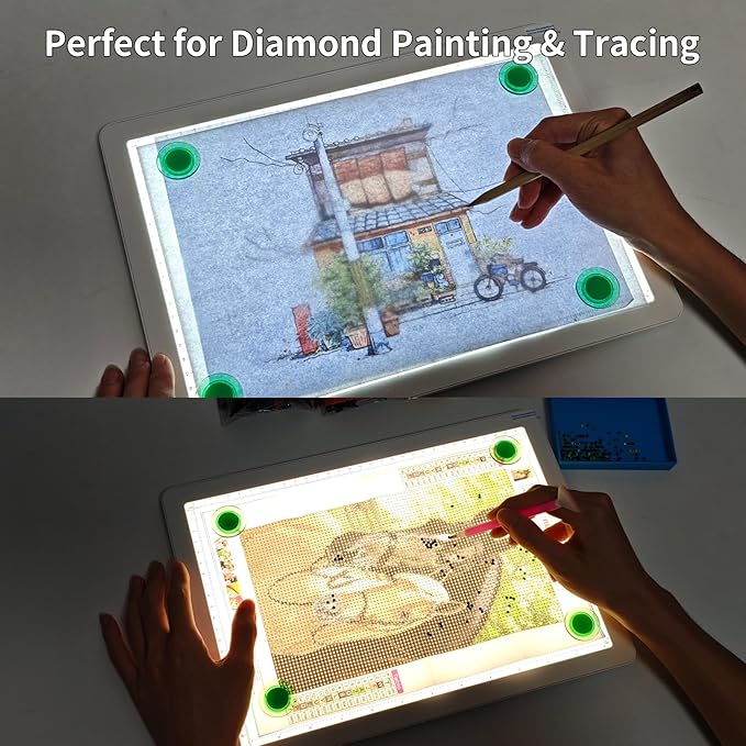 TOHETO Rechargeable A4 Light Board with Stand, Bag, Super Bright Magnetic Light Pad with Side Buttons, Wireless Light Box for Tracing and Drawing, Cordless Light Table for Diamond Painting, Sketching