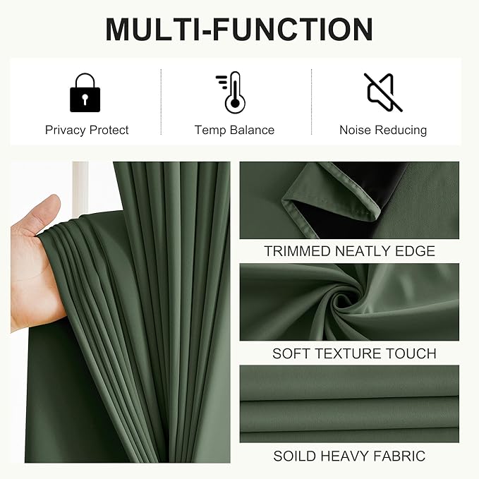 NICETOWN 100% Blackout Greyish Green Window Curtains 96 inches Long 2 Panels Set for Bedroom, Thermal Insulated Grommet Drapes, Room Darkening Curtain for Living Room(W52 x L96 Inch)