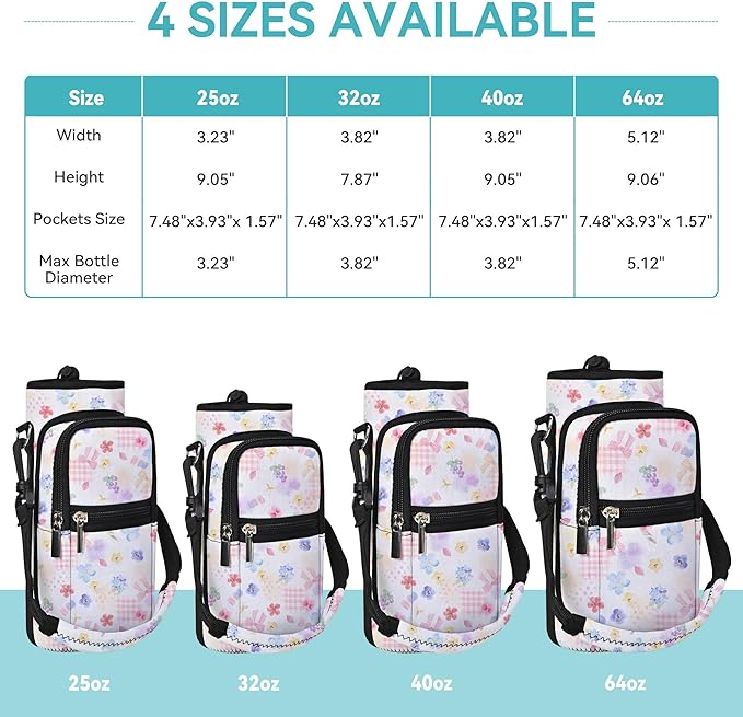 25/32/40/64oz Water Bottle Bag Holder Carrier-Insulated Crossbody Sling Case Sleeve with Strap & Pockets for Men Women Gym Cycling Travel Walking Hiking Camping