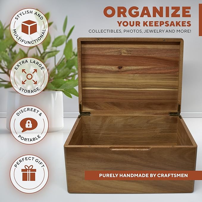 Our Adventure Travel Memory Box - Personalized Travel Couple Gift, Acacia Wood Chest Trunk for Couples Adventure Keepsakes, Honey Moon Trip Keepsake Box for Tickets, Valentine's Gifts, 11,5x8,5x5,5 in