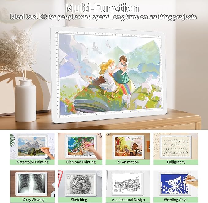Phylosal Rechargeable A4 LED Light Pad for Diamond Painting, Ultra-Thin Magnetic Tracing Light Box for Drawing, Diamond Art Light Board with Side Button, Super Bright Light Table for Sketching (White)
