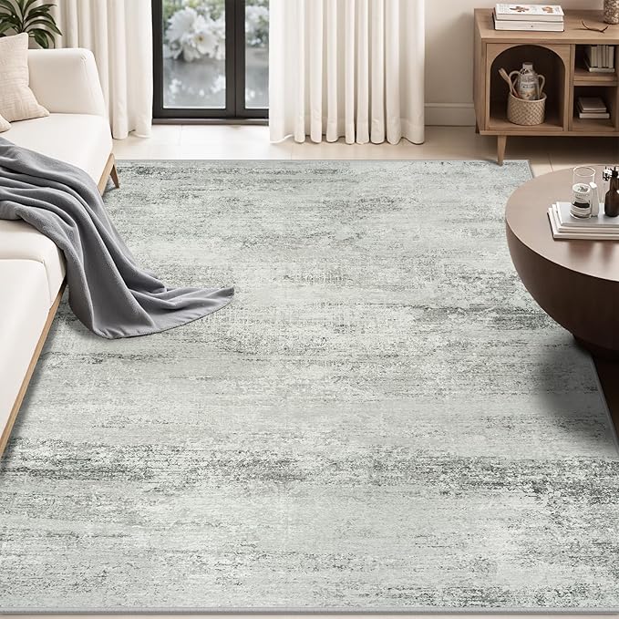 5x7 Area Rugs for Lliving Room Bedroom, Abstract Washable Rugs with Non-Slip Backing, Stain Resistant Thin Carpet for Dorm Dining Room Table Nursery Indoor Home Office-Gray