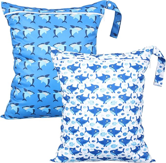 Shappy 2 Pcs Large Travel Laundry Bag Washable Waterproof Wet Dry Large Dirty Clothes Bag Bathing Workout(Shark)