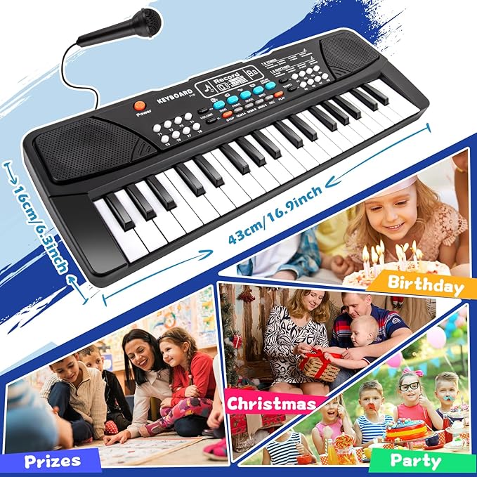 M SANMERSEN Kids Piano Keyboard, Piano for Kids with Microphone Portable Electronic Keyboards for Beginners 37 Keys Musical Toy for 3/4/5/6 Year Old Girls Boys