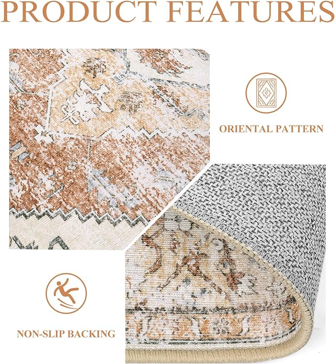 Lahome Boho 2x4 Rug Runner, Non-Slip Low-Pile Washable Kitchen Rugs Small Throw Bath Mat Runner, Oriental Accent Print Runners Area Runners for Hallway Bedroom Entryway Kitchen Living, Taupe