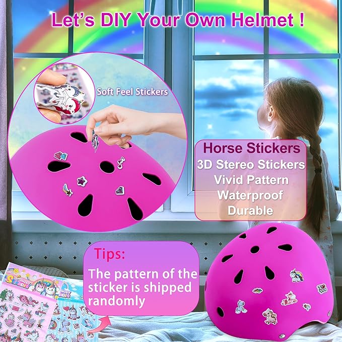Kids Bike Helmet with DIY Stickers and Knee Pads Elbow Pads Wrist Guard Set for Ages 3-8-14 Toddler Boys Girls Helmet for Roller Skates Cycling Skateboarding Bicycle Scooter