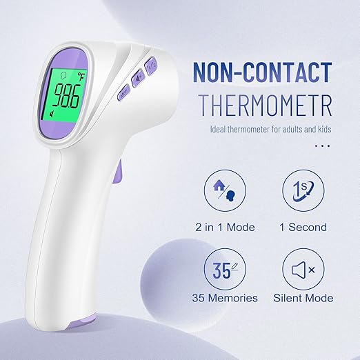 No-Touch Thermometer for Adults and Kids, Digital Thermometer with Fever Alarm, Fast Accurate Results, Easy for All Ages, FSA Eligible (Purple)