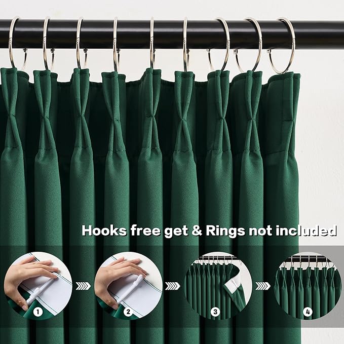 KEQIAOSUOCAI Dark Hunter Green Blackout Curtains 63 Inches Long, Christmas Home Decoration Pinch Pleated Room Darkening Drapes for Bedroom,Emerald Green,40x63,2 Panels