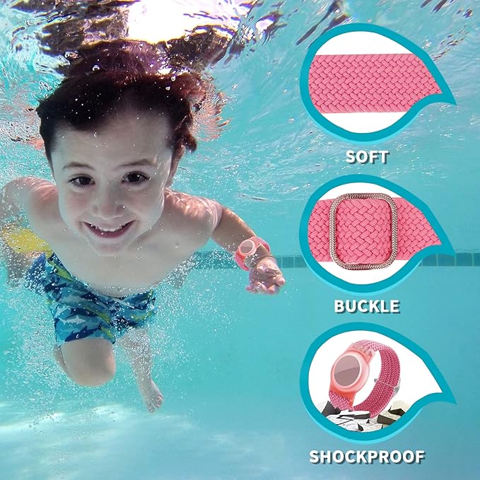 Kids Bracelet Compatible with AirTag, GPS Kid Tracker Holder Braided Wristband for Apple Air Tag, 2022 Upgraded Nylon Adjustable Anti Lost Airtag Watch Band for Kids Children Elders (pink)