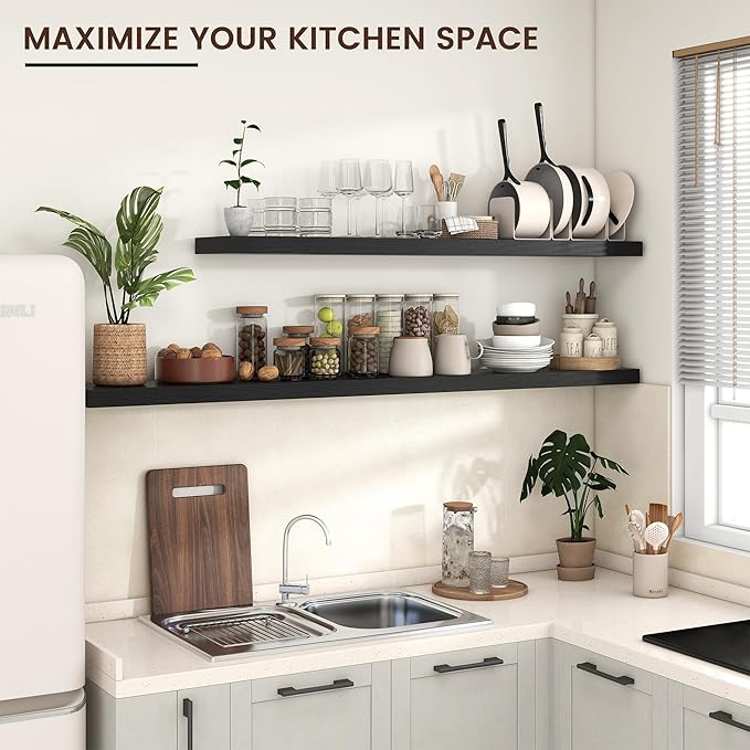 Floating Shelves for Wall, Large Wall Mounted Shelves with Invisible Brackets, Long Wood Floating Shelf Shelves for Living Room, Bedroom, Kitchen, (Black, 55" W x 9" D x 1.5" H)