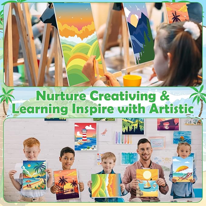 Blosssound 10 Set Pre Printed Canvas Pre Drawn Canvas Painting with Easel Kits 5" x 7" Outline Painting Panels for Beginners, DIY Craft Project, Party Favor, Home Decors(Summer)