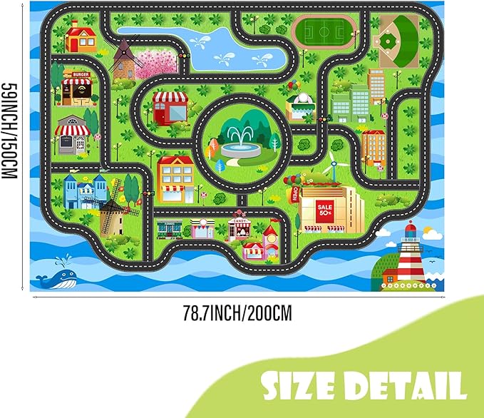 Car Rug,Kids Play Rug with Roads,Playroom Toy Car Rug, Car Track Rug City Map for Bedroom Classroom - (78.7X59 Inches)