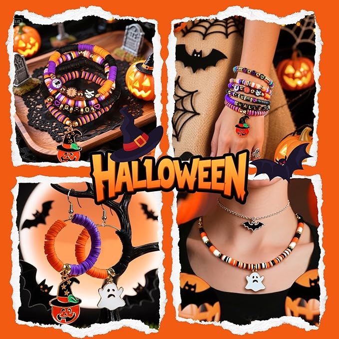 Redtwo 3000 Pcs Halloween Clay Beads for Bracelet Making Kit, Halloween Decorations Charms Jewelry Making, DIY Crafts for Gifts Party Favors