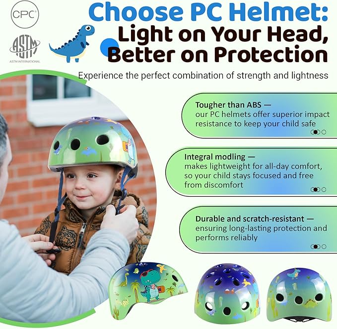 Vvinca Kids Toddlers Bike Helmet Adjustable for Ages 3-5-8 Years, Knee Pads and Elbow Pads Set Wrist Guard Sports Protective Gear Set for Roller Skate Bicycle Skateboard Scooter Girl Boy Birthday Gift