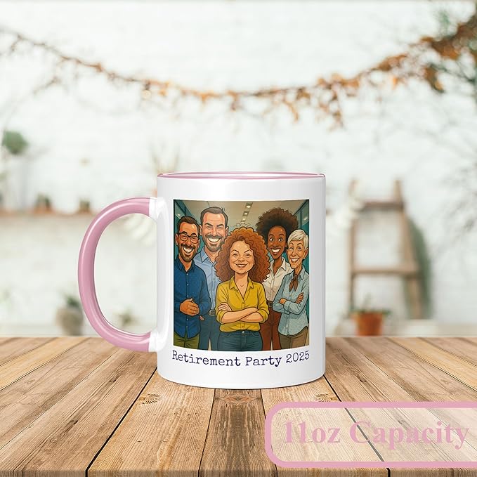 Personalized Coffee Mug, Custom Photo Caricature Gift, Funny Customized Coffee Gift for Men & Women, Custom Mugs with Pictures, Pink 11oz Customized Ceramic Tea Cup