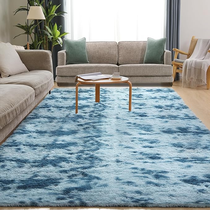 Luxury 3x5 Area Rug, Ultra Soft Rugs for Living Room, Plush Carpet Rugs for Bedroom, Non-Slip Indoor Rug for Nursery, Study Room, Playroom, Home Decor, Tie-Dyed Blue