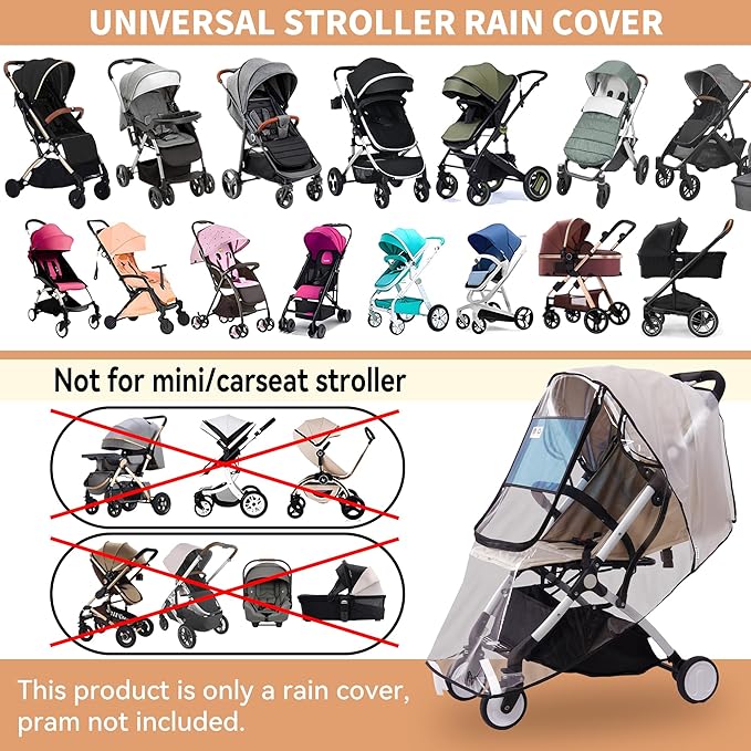 Bemece Stroller Rain Cover Universal Stroller, Travel Weather Shield Windproof and Waterproof Protect from Dust and Snow