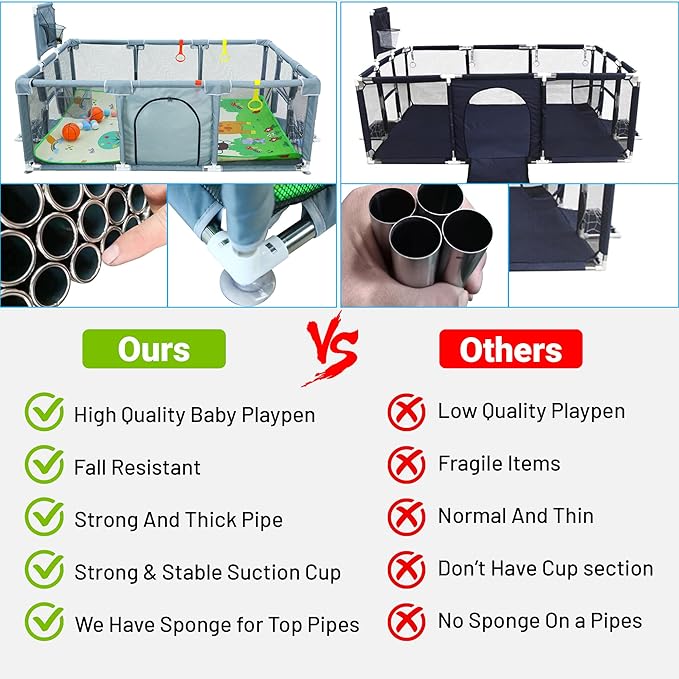Upgrated Baby Playpen with Mat, Playpen for Babies and Toddlers, Large Playpen with Mat, Sport Playpen, Play Pen with Accessories, Baby Fence, PlayPen Indoor & Outdoor Activity, Sturdy Kids