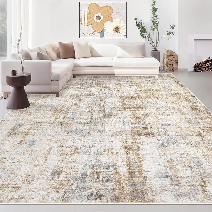 Area Rugs 8x10 Living Room: Washable Rug Modern Abstract Large Rugs Soft Non Slip Neutral Rug Stain Resistant Indoor Carpet for Bedroom Kitchen Dining Room Home Office Rugs(Blue Brown,8'x10')