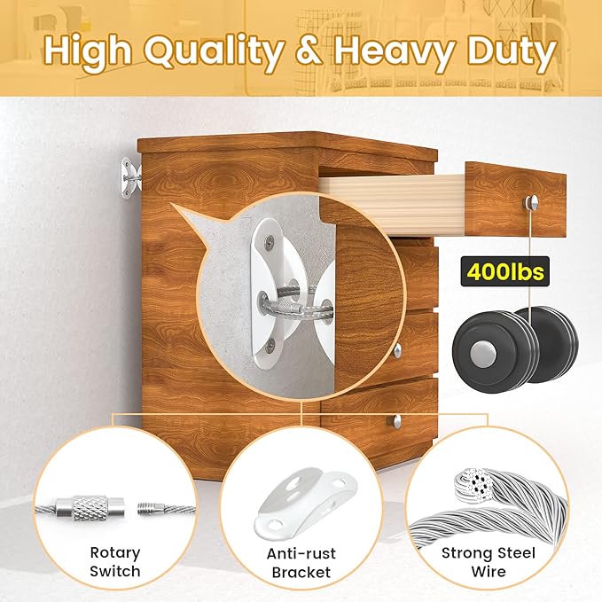 Furniture Anchors (10 Pack) for Baby Proofing, Furniture Straps Anti Tip Furniture Anchor Securing 400 lbs/Keep Baby Pet Safety from Falling Furniture, Metal White Earthquake Straps