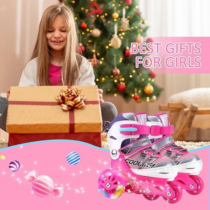 Sowume Adjustable Roller Skates for Girls and Women, All 8 Wheels of Girl's Skates Shine, Safe and Fun Illuminating for Kids