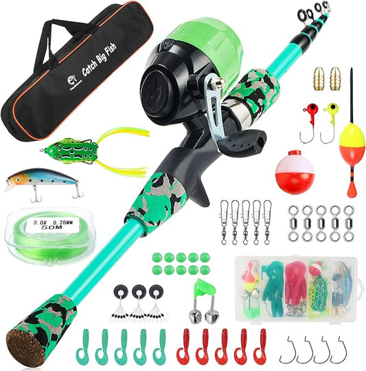 Kids Fishing Pole Kit Set，Portable Telescopic Fishing Rod and Reel Combo Full Kits for Boys, Girls, Beginner, Youth