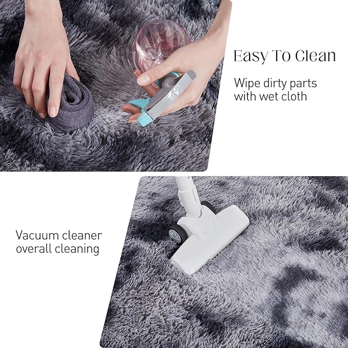 Ultra Soft Area Rugs for Living Room, 5x7 Tie-Dyed Dark Grey Fluffy Plush Rugs for Bedroom, Non-Slip Floor Carpet for Nursery Room, Bedside, Playroom, Corridor, Indoor Decor