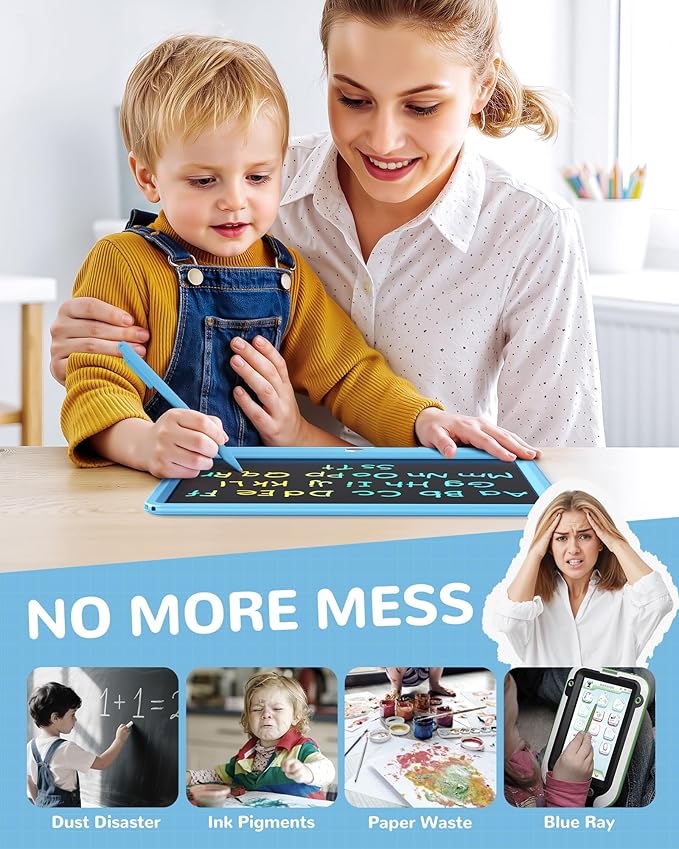 KOKODI LCD Writing Tablet, 12 Inch Colorful Toddler Doodle Board Drawing Tablet, Erasable Reusable Electronic Drawing Pads, Educational and Learning Toy for 3-6 Years Old Boy and Girls(Blue)