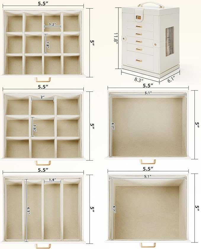 AKOZLIN Jewelry Box 6-Tier Organizer Functional 360° Rotating Jewelry Storage Case for Women Girls Ring Necklace Earring Bracelet Holder with Mirror