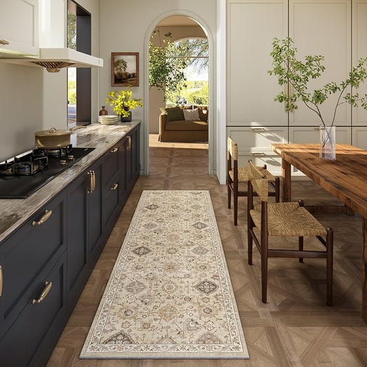 Machine Washable Hallway Runner Rug: 2'6"x8' Kitchen Rugs Stain Resistant Non Slip Low Pile Soft Carpet Runners for Hallways Indoor Entryway Kitchen Beside Bedroom Bathroom Farmhouse
