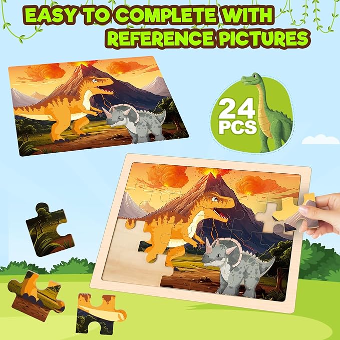 4 Packs Puzzles for Kids Ages 4-6, Wooden Dinosaur Puzzles for Toddlers Ages 2-4, Preschool Educational Dino Puzzles Boards Toys Gifts for 3 4 5 6 Boys Girls