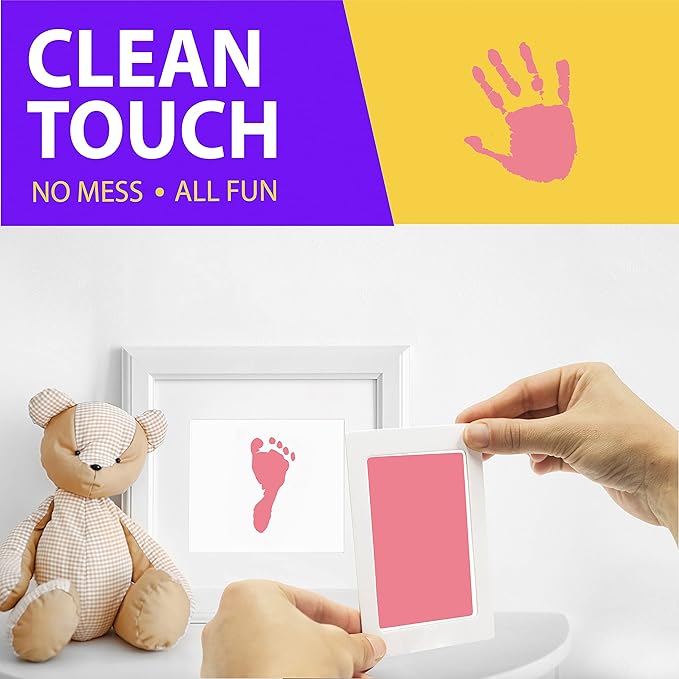 Extra Large Clean Touch Ink Pad for Baby Handprints and Footprints – Inkless Infant Hand & Foot Stamp – Safe for Babies, Doesn’t Touch Skin – Perfect Family Memory or Gift by Tiny Gifts, Pink