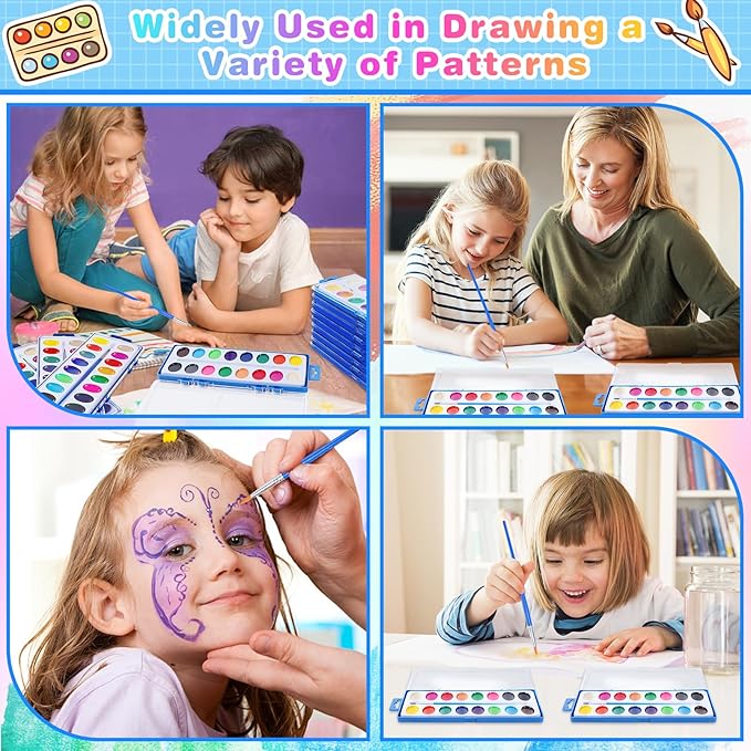 15 Pack Watercolor Paint Set for Kids, 16 Colors Washable Water Colors with Paint Brushes, Washable for Classroom Party Favor Art Activities