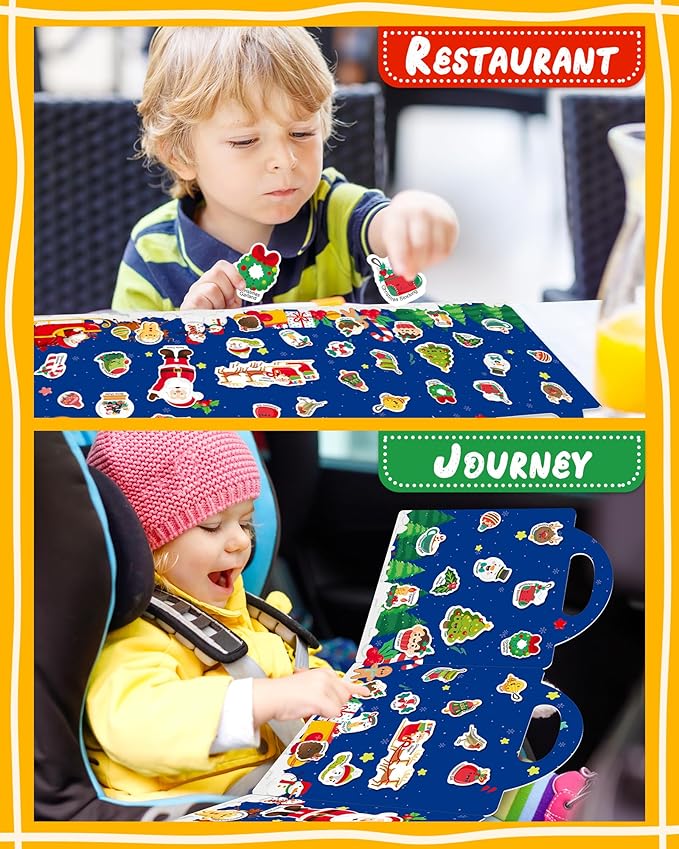 Benresive Reusable Sticker Book for Toddlers 2-4 Years, Fun Travel Stickers for Kids, Waterproof Sticker Books for Toddlers 1-3, Crafts Activities for Todddlers 1-3 2-4 3-5 - Christmas