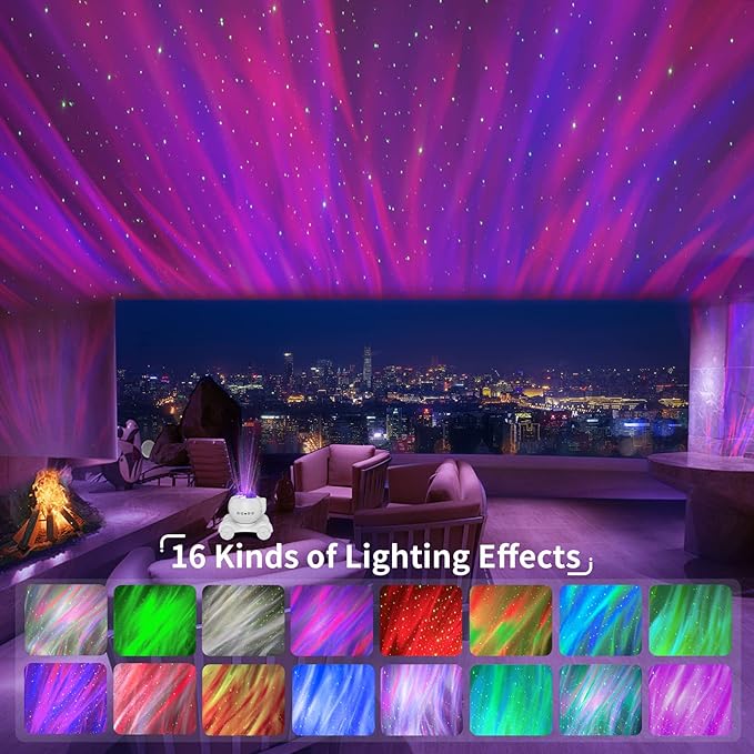 ENOKIK Northern Light Projector, Aurora Star Projector Built-in Bluetooth Speaker, White Noise Machine for Kids Adults, Galaxy Light for Bedroom/Ceiling/Party/Gift (White)