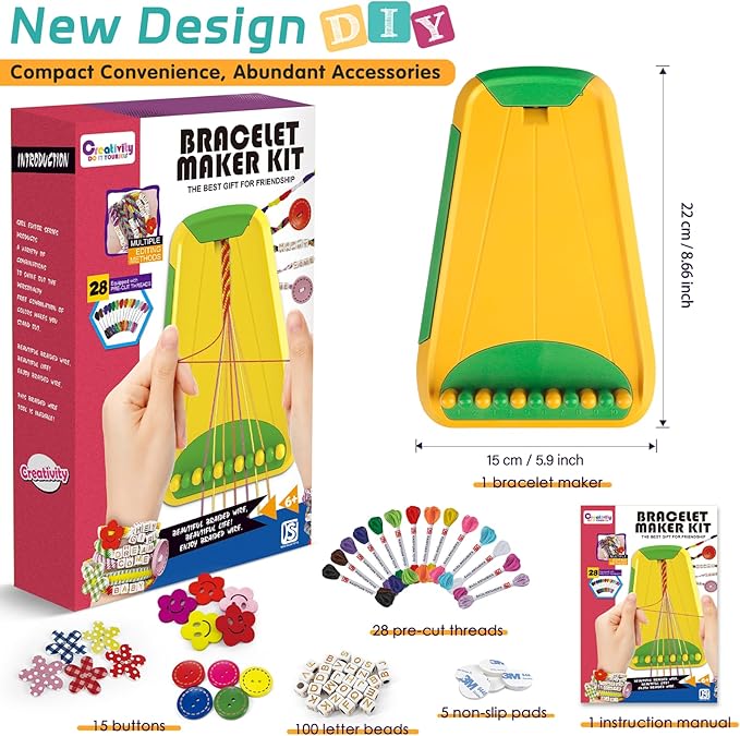 Arts and Crafts for Kids Ages 8-12,Friendship Bracelet Making Kit for Girl,Kids Jewelry Making Kit with 28 Pre-Cut Threads,Christmas Birthday Gifts for Ages 6 7 8 9 10 11 12 Year Old Green