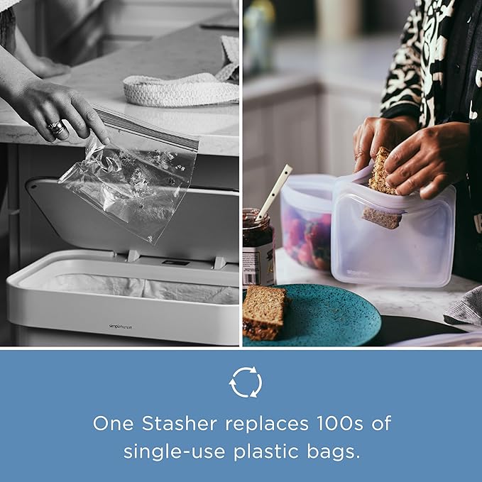 Stasher Premium Silicone Reusable Food Storage Snack Bag, Aqua, Microwave, Sous Vide, Dishwasher, Oven and Freezer Safe, BPA Free, Leak-free, Eco-friendly, 12 Oz