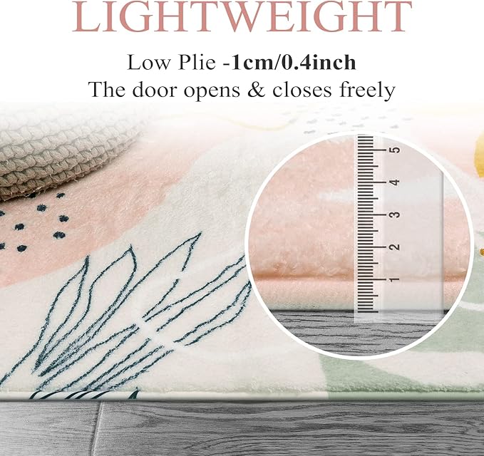 Lahome Pink Washable Entryway Rugs Indoor - 2x3 Small Non-Slip Kitchen Rug Soft Throw Rugs for Bedroom Girls Boho Botanical Print Floor Doormat Carpet for Bathroom Laundry Room Living Room Kids Room