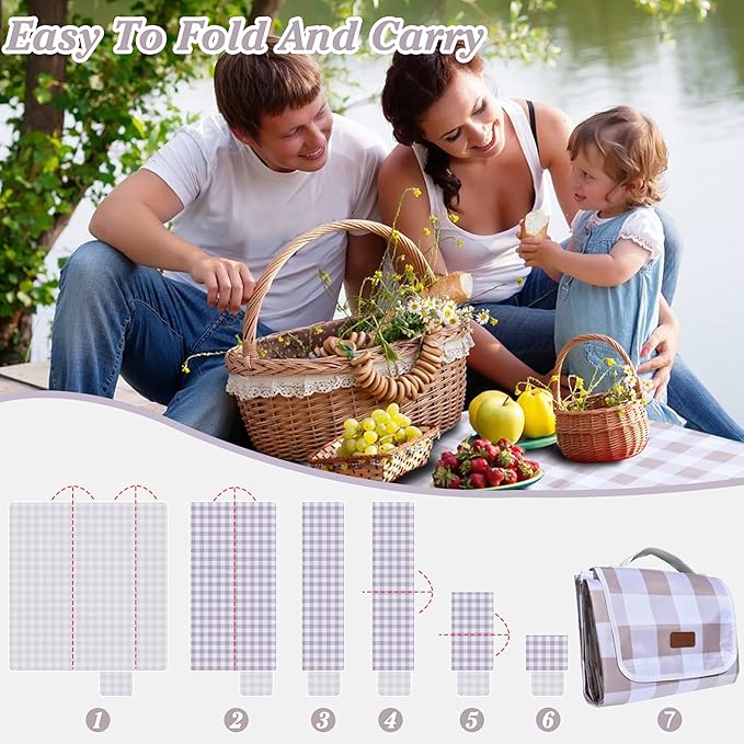 80"x80" Extra Large Waterproof Outdoor Mat - Sandproof Foldable Picnic Blanket for Family Camping, Backyard, Beach Parties - Heavy Duty & Easy Storage (Light Brown)