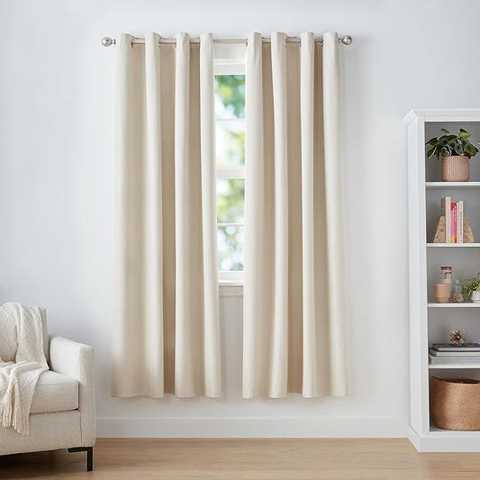 Amazon Basics Room Darkening Blackout Window Curtains 2 Panels with Grommets, for Living Room and Bedroom, 52 x 84 inches, Beige