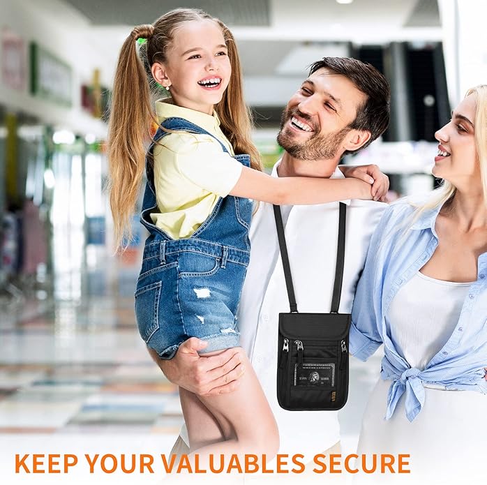 Neck Wallet for Travel,Passport Holder Neck Pouch for Men Women with Adjustable Neck Strap and RFID Blocking